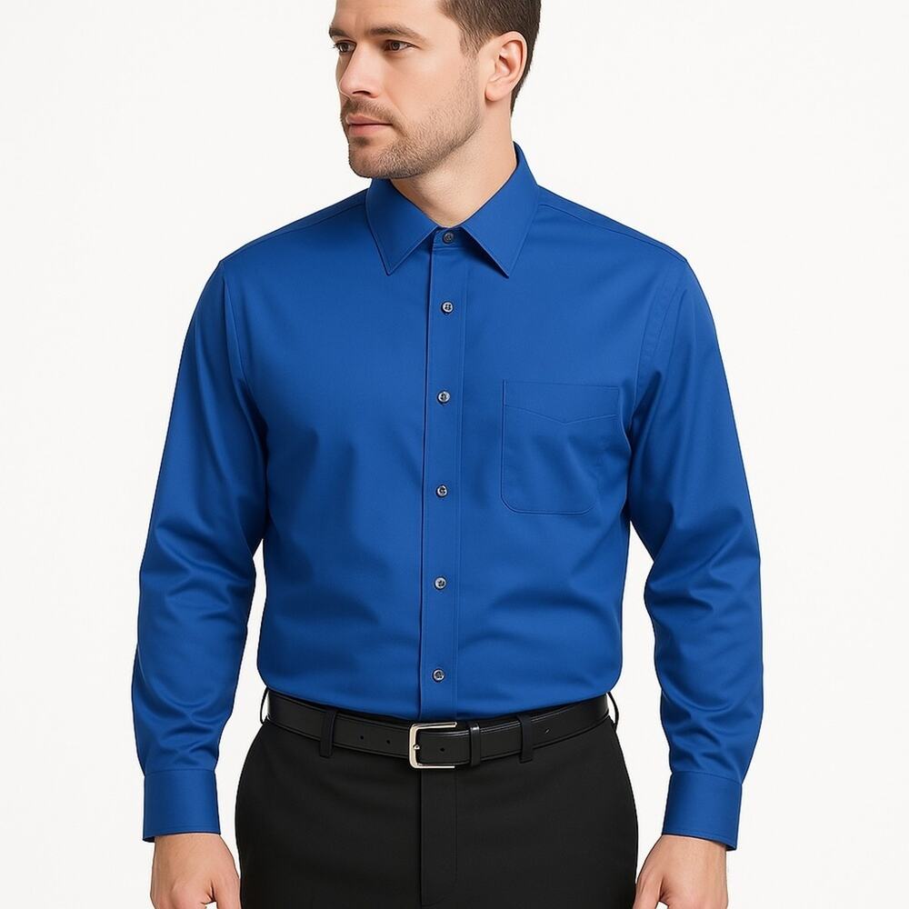 Geoffrey Beene‎ Blue Long Sleeve Button Up Spread Collar Dress Shirt 17 34/35